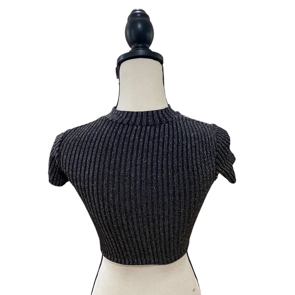 Lurex Glitter Fabric Mock Neck Corset Tee - Picture 2 of 3